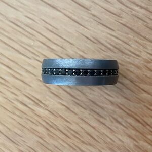 Triton Men’s Tungsten Carbide Eternity Ring with Sapphires – Brushed Finish